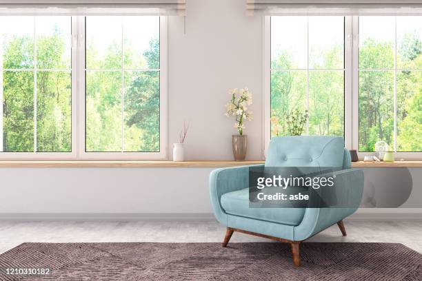 armchair with windows - window stock pictures, royalty-free photos & images