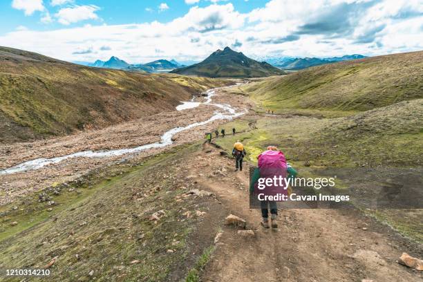 backpacking in alftavatn valley - central highlands iceland stock pictures, royalty-free photos & images