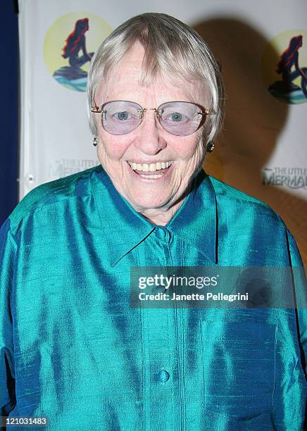 Actress Pat Carroll, the voice of Ursula in the 1989 film,attends the After Party of "The Little Mermaid" at Roseland Ballroom on January 10, 2008 in...