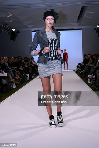 Model wearing New Generation 1 collections during Mercedes Australian Fashion Week - Autumn/Winter Collections - New Generation 1 - Runway in...