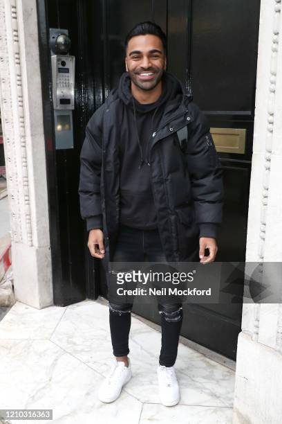 Nas Majeed from Love Island 2020 seen arriving at Heat Radio Studios on March 04, 2020 in London, England.