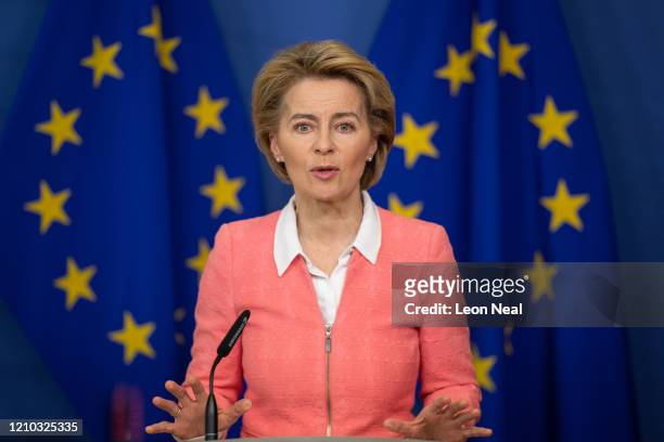 President of the European Commission Ursula von der Leyen holds a press conference following a meeting with Swedish environmentalist Greta Thunberg...
