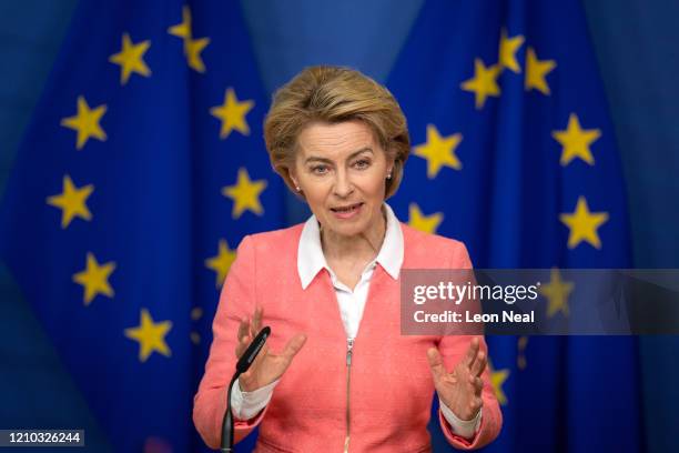 President of the European Commission Ursula von der Leyen holds a press conference following a meeting with Swedish environmentalist Greta Thunberg...