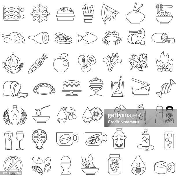 food and drink outlines icon set - olive oil icon stock illustrations