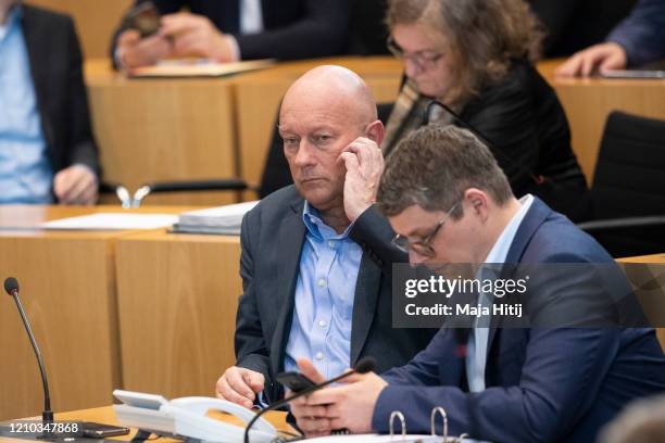 Thomas Kemmerich of FDP looks on during elections of a new governor of Thuringia at the Thuringia state parliament on March 4, 2020 in Erfurt,...