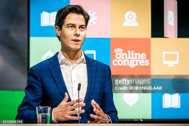 Group chairman Rob Jetten speaks during an online party congress in Veldhoven, on April 18 2020, the first party to organize their party congress...