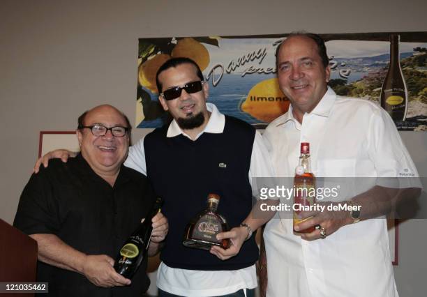 Danny DeVito, Cruz Martinez and Johnny Bench during Danny DeVitos Premium Limoncello Liqueur Launch at Swan Hotel in Lake Buena Vista, Flordia,...