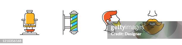 barber shop related vector flat line icons. outline symbol collection. - man cutting hair stock illustrations