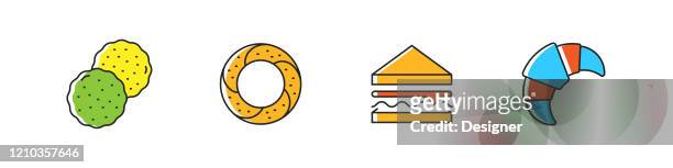 bakery and patisserie related vector flat line icons. outline symbol collection. - creme eggs stock illustrations