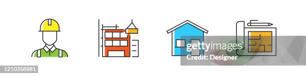 architecture related vector flat line icons. outline symbol collection. - wall angle stock illustrations