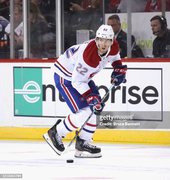 Dale Weise of the Montreal Canadiens skates against the New York Islanders at the Barclays Center on March 03, 2020 in the Brooklyn borough of New...