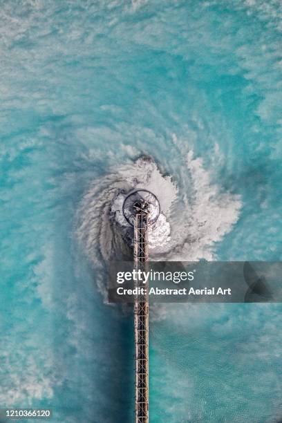 abstract aerial image of a water treatment pool, arizona, united states of america - purified water stock-fotos und bilder