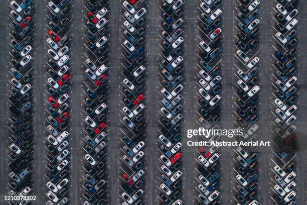 aerial image of new cars for sale, united states of america - car dealership stock pictures, royalty-free photos & images