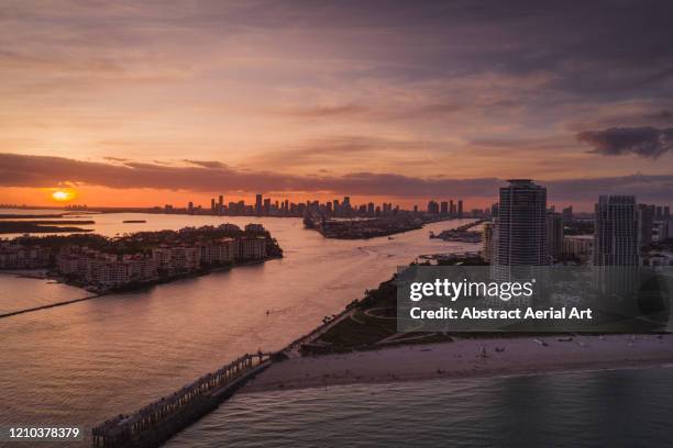 miami as seen from an aerial view, florida, united states of america - beach club stock pictures, royalty-free photos & images