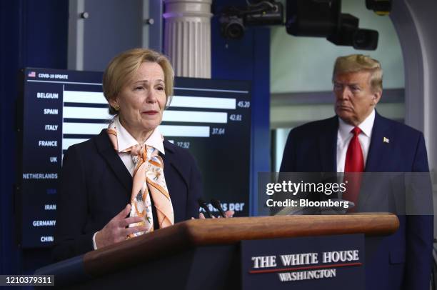 Deborah Birx, coronavirus response coordinator, left, speaks as U.S. President Donald Trump listens during a news conference at the White House in...
