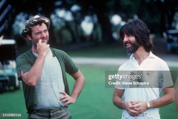 View of American actor and comedian Bill Murray and producer Jon Peters during the filming of 'Caddyshack' , Davie, Florida, 1979.