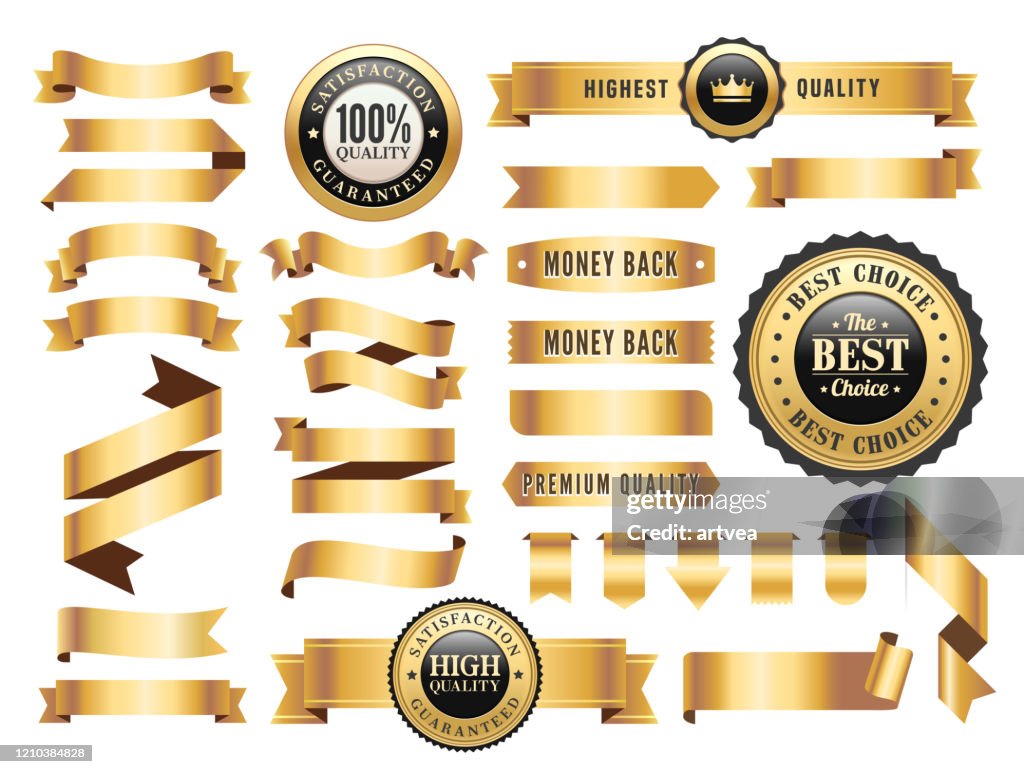 Conjunto de crachás e fitas de ouro