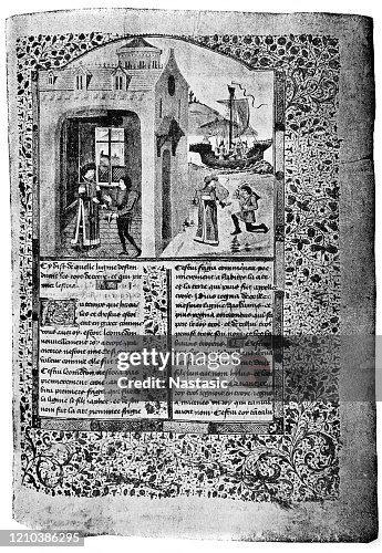 French Monoscript Page From A French Manuscript Distinguished By Its Beautiful Miniatures ...
