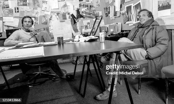 Ian Schrager and Steve Rubell in the offices of the Palladium nightclub five months before its opening. The nightclub was designed by Japanese...