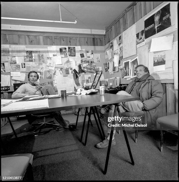 Ian Schrager and Steve Rubell in the offices of the Palladium nightclub five months before its opening. The nightclub was designed by Japanese...