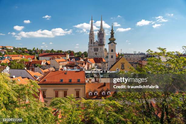 zagreb cathedral view - zagreb stock pictures, royalty-free photos & images