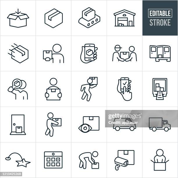 package delivery thin line icons - editable stroke - carrying stock illustrations