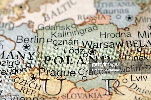 political map focused on poland - poland map stock pictures, royalty-free photos & images