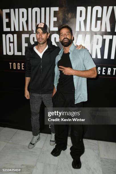 Enrique Iglesias and Ricky Martin hold a press conference at Penthouse at the London West Hollywood on March 4, 2020 in West Hollywood, California.
