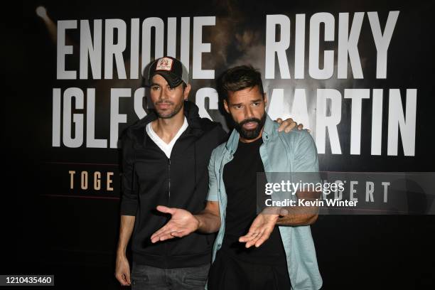 Enrique Iglesias and Ricky Martin hold a press conference at Penthouse at the London West Hollywood on March 4, 2020 in West Hollywood, California.