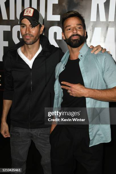 Enrique Iglesias and Ricky Martin hold a press conference at Penthouse at the London West Hollywood on March 4, 2020 in West Hollywood, California.