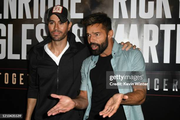 Enrique Iglesias and Ricky Martin hold a press conference at Penthouse at the London West Hollywood on March 4, 2020 in West Hollywood, California.