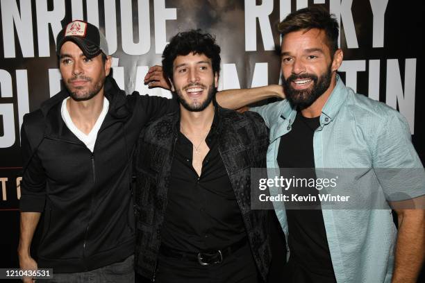 Enrique Iglesias, Sebastián Yatra and Ricky Martin hold a press conference at Penthouse at the London West Hollywood on March 4, 2020 in West...