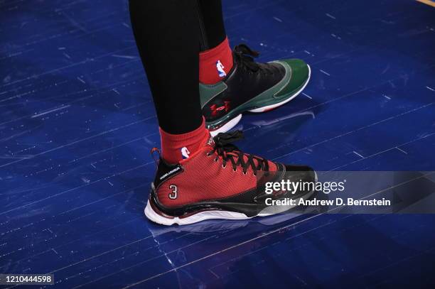 Sneakers worn by Brandon Jennings of the Rookie Team during the T-Mobile Rookie Challenge and Youth Jam on February 12, 2010 at the American Airlines...