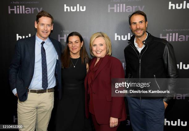 Howard T. Owens, Nanette Burstein, Hillary Clinton and Ben Silverman attend the "Hillary" New York Premiere at Directors Guild of America Theater on...