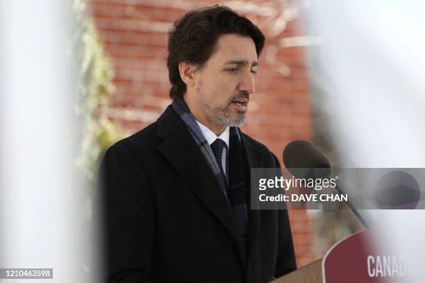 Canadian Prime Minister Justin Trudeau comments on the shooting in Nova Scotia during a news conference April 20, 2020 in Ottawa, Canada. - Canadian...