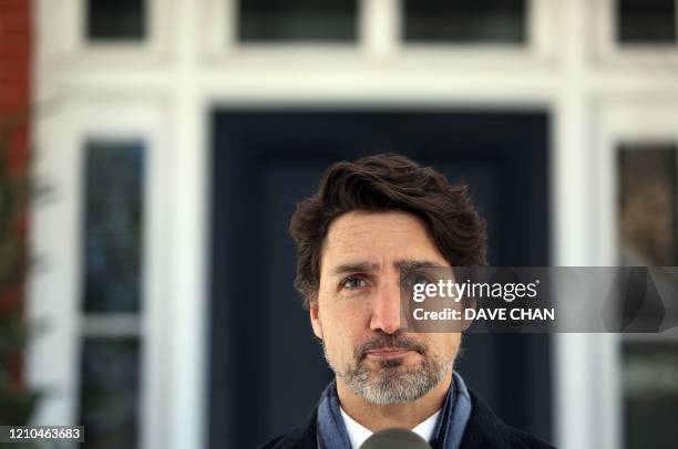 Canadian Prime Minister Justin Trudeau comments on the shooting in Nova Scotia during a news conference April 20, 2020 in Ottawa, Canada. - Canadian...