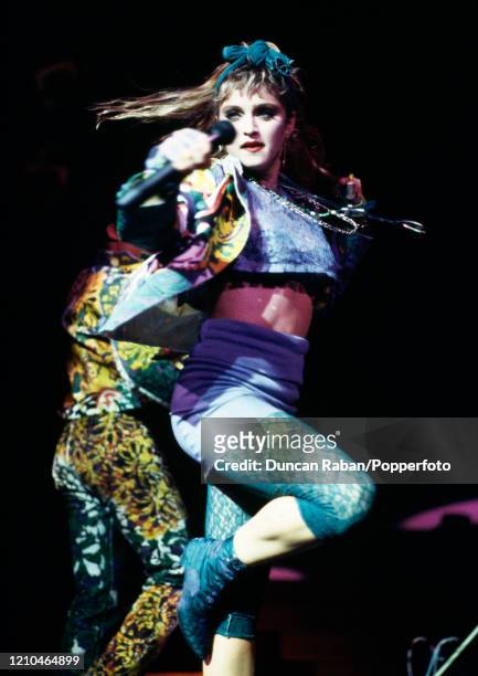 Madonna performing during The Virgin Tour in New York City, USA, circa June 1985. This was Madonna's debut concert tour and supported her first two...