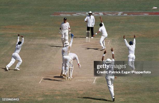 England batsman Robin Smith is out LBW for 17 runs to Anil Kumble of India during the 2nd Test match between India and England at MA Chidambaram...