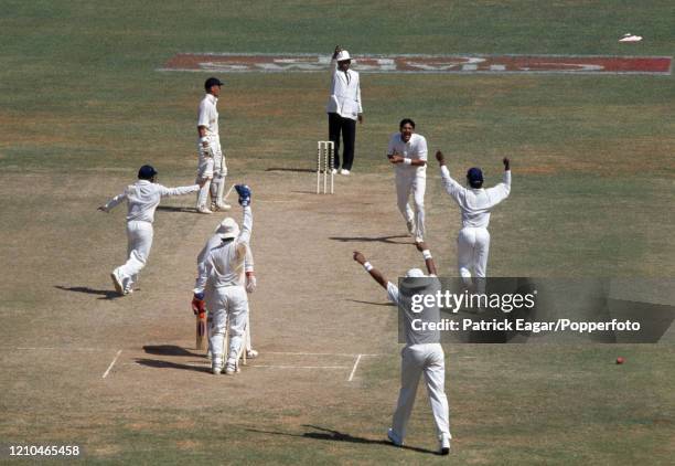 England batsman Robin Smith is out LBW for 17 runs to Anil Kumble of India during the 2nd Test match between India and England at MA Chidambaram...