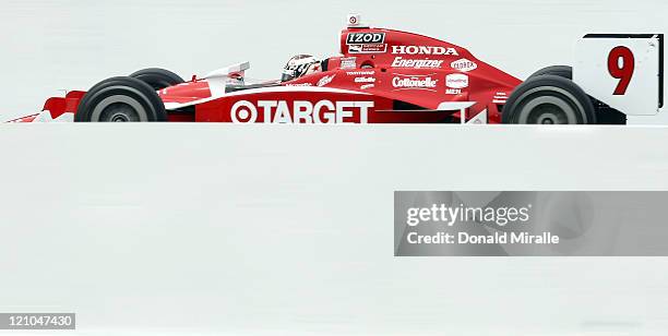 Scott Dixon of New Zealand drives the Target Chip Ganassi Dallara Honda on track during practice for the IZOD IndyCar Series MoveThatBlock.com Indy...