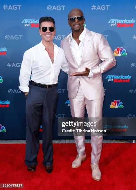 Simon Cowell and Terry Crews attend the "America's Got Talent" Season 15 Kickoff at Pasadena Civic Auditorium on March 04, 2020 in Pasadena,...