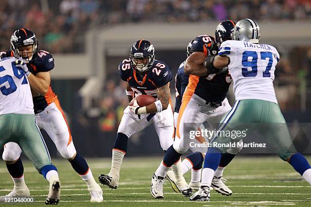 LenDale White of the Denver Broncos at Cowboys Stadium on August 11, 2011 in Arlington, Texas.