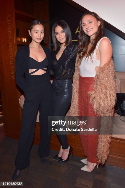 Jamie Chung, Emmanuelle Chriqui and Briana Evigan attend the American Vanity Skincare Launch Party at Sunset Tower on March 04, 2020 in Los Angeles,...
