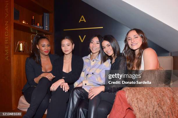 Nichelle Hines, Jamie Chung, guest, Emmanuelle Chriqui and Briana Evigan attend the American Vanity Skincare Launch Party at Sunset Tower on March...