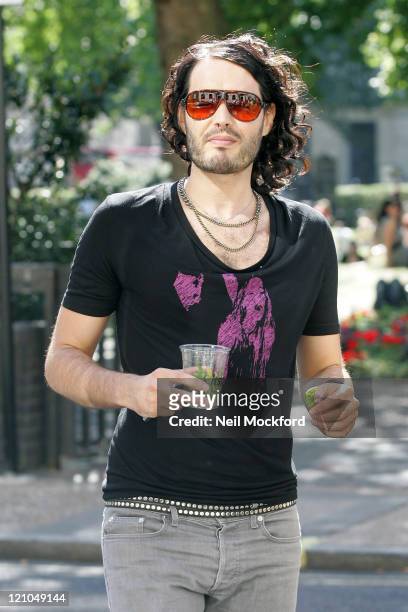 Russell Brand arrives at the set of 'Get Him to the Greek' on August 19, 2009 in London, England.