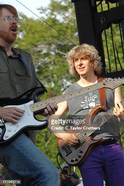 Trey Anastasio and Mike Gordon perform at Sherwood Court during Rothbury 2008 on July 6, 2008 in Rothbury, Michigan.