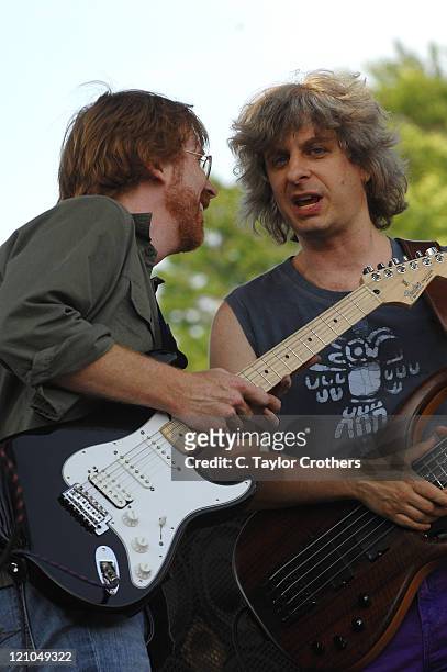 Trey Anastasio and Mike Gordon perform at Sherwood Court during Rothbury 2008 on July 6, 2008 in Rothbury, Michigan.