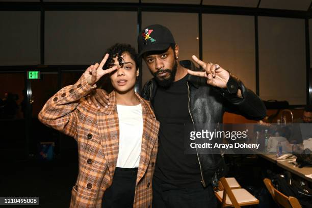 Tessa Thompson and Lakeith Stanfield at the Film Independent screening series presents live read of "Eternal Sunshine Of The Spotless Mind" at DGA...