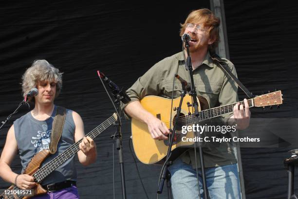 Trey Anastasio and Mike Gordon perform at The Odeum during Rothbury 2008 on July 6, 2008 in Rothbury, Michigan.