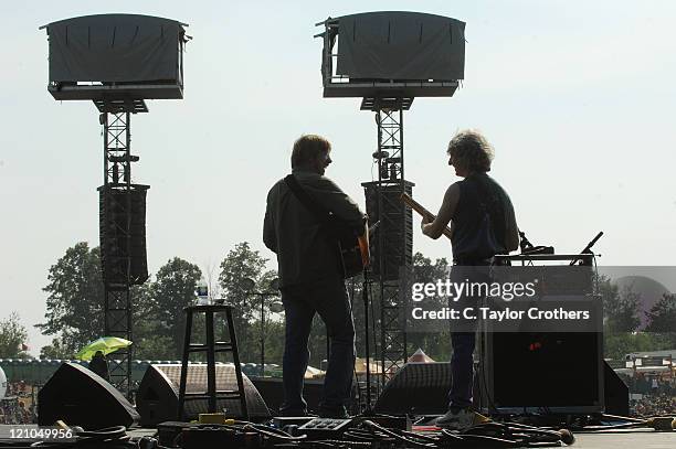 Trey Anastasio and Mike Gordon perform at The Odeum during Rothbury 2008 on July 6, 2008 in Rothbury, Michigan.